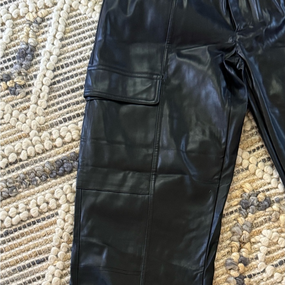 Madden NYC Black Faux Leather Cargo Jogger Pants - Picture 4 of 8